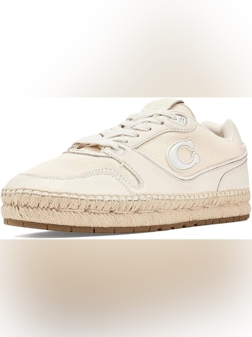 Coach Cream Espadrille-Trim Lace-Up Sneakers